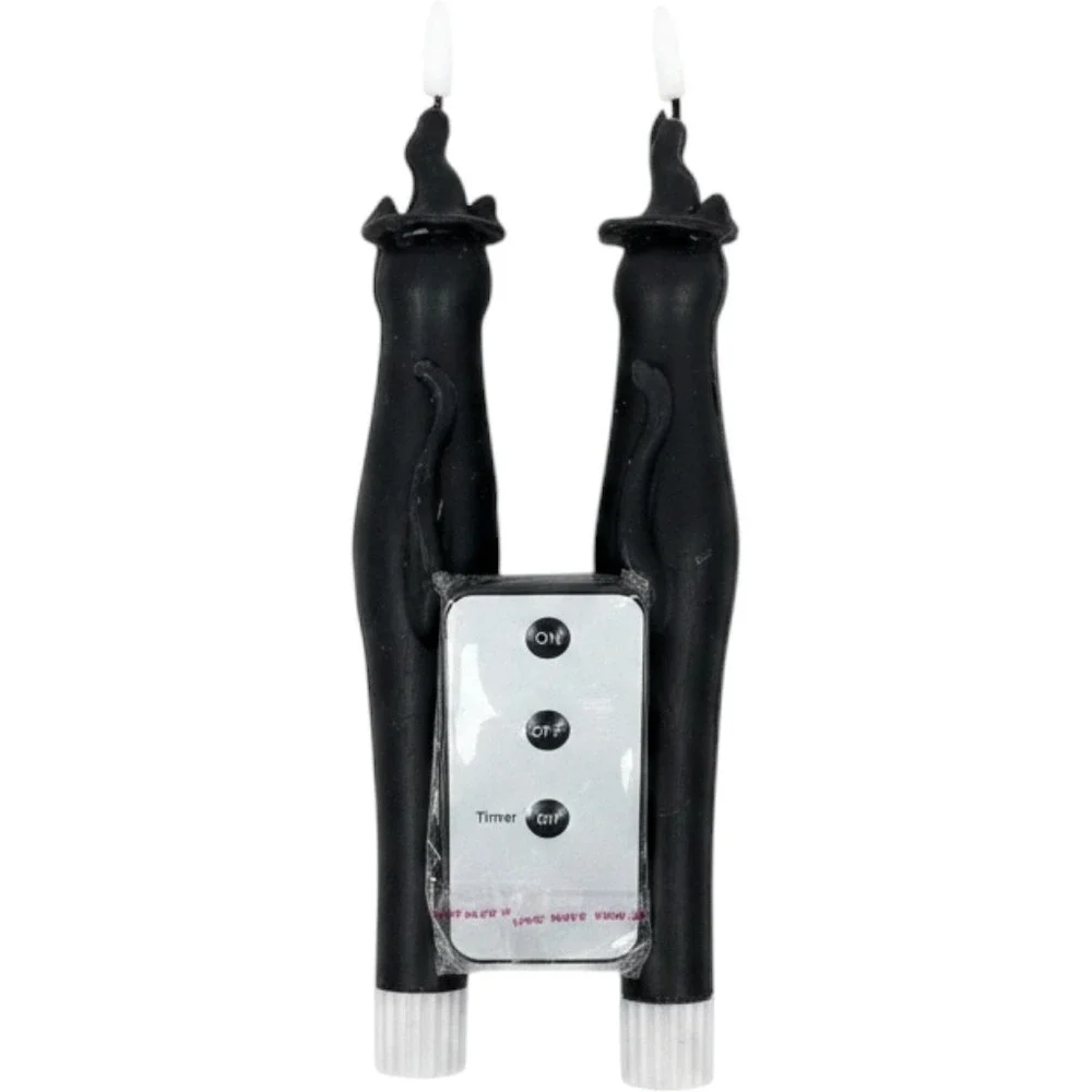 Wondrous LED Wax Black Cat Flameless Taper Candles Set of 2 with Remote‎ Timer